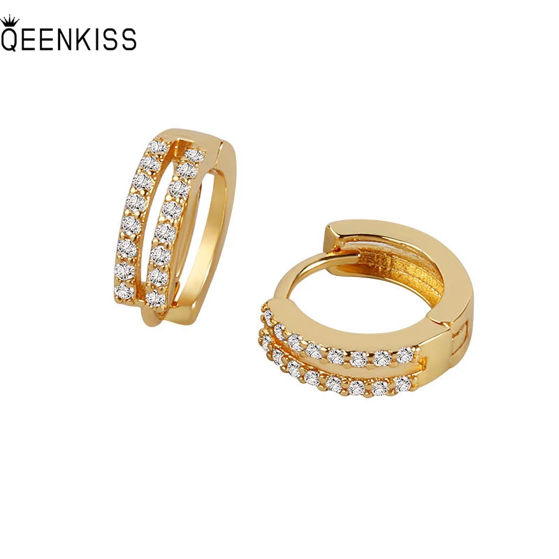 

QEENKISS EG689 Fine Jewelry Wholesale Fashion Woman Girl Birthday Wedding Gift Round AAA Zircon 18KT White Gold hoop Earrings