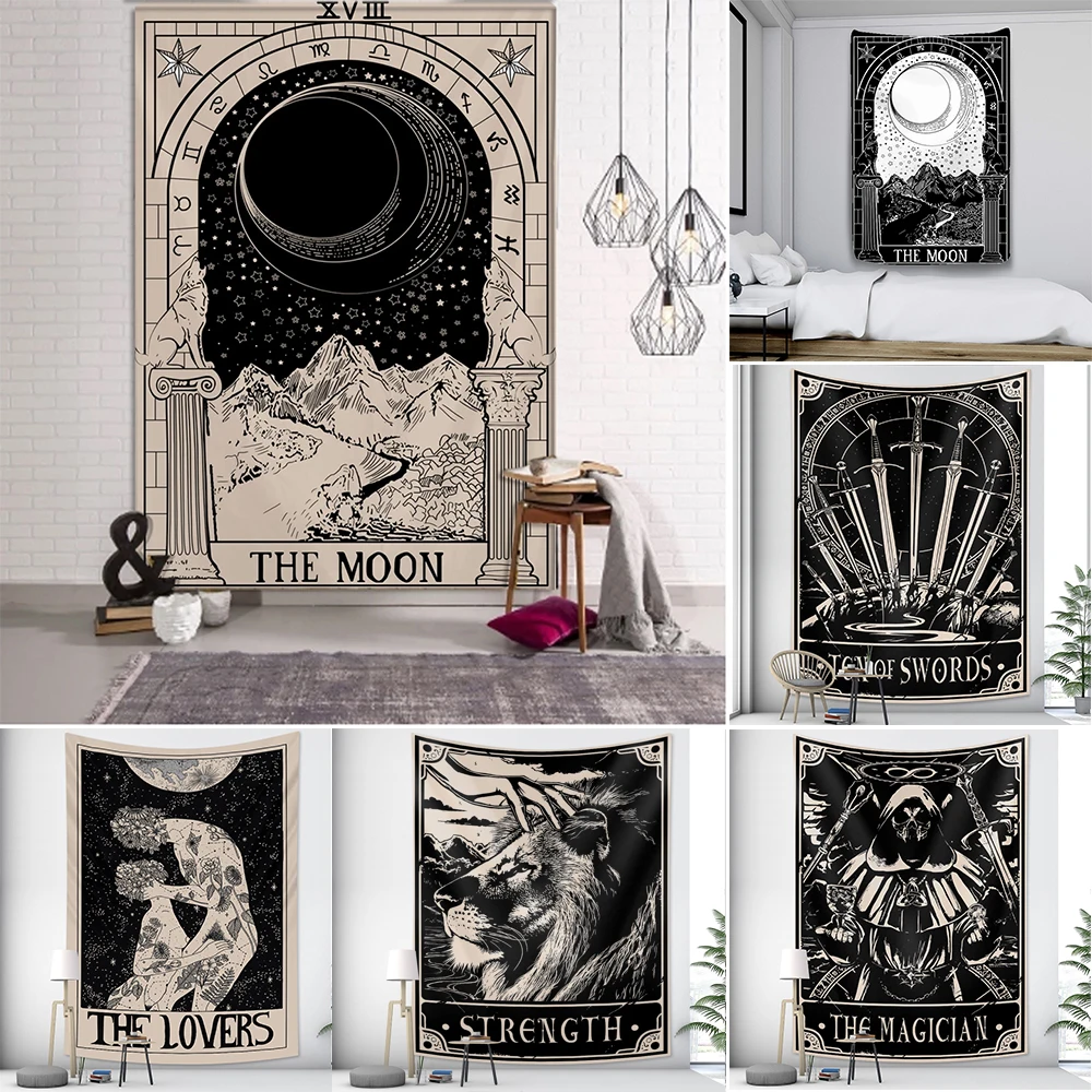 

Night Moon Tarot Wall Tapestry Home Decoration Mandala Tapestry Photo PropsRetroTapestry Psychedelic Hippies Wall hanging