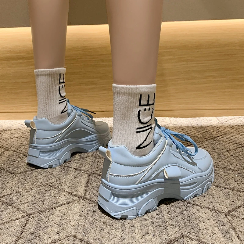 

2021 Leather Platform Sneakers Women's Sports Shoes Casual Candy Colors Woman Vulcanized Shoes Spring Autumn Designer Pink New