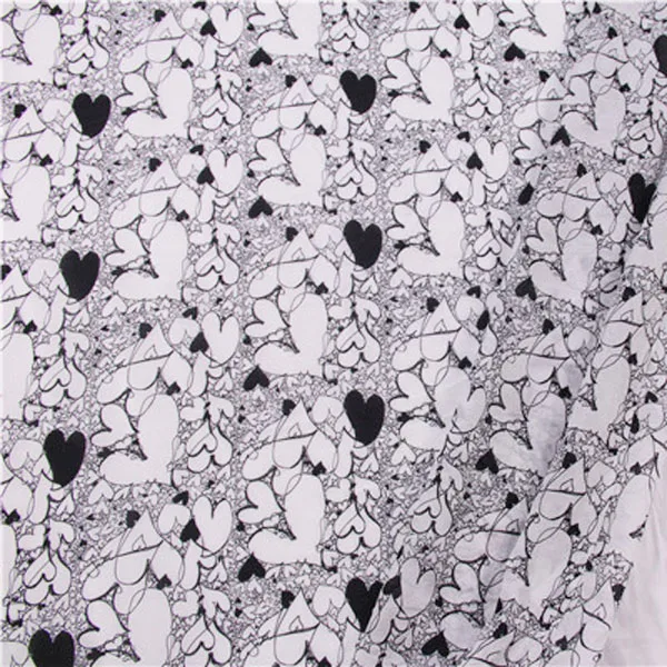 Fashion black and white love heart print silk cotton blended fabric SCT422 | Дом и сад