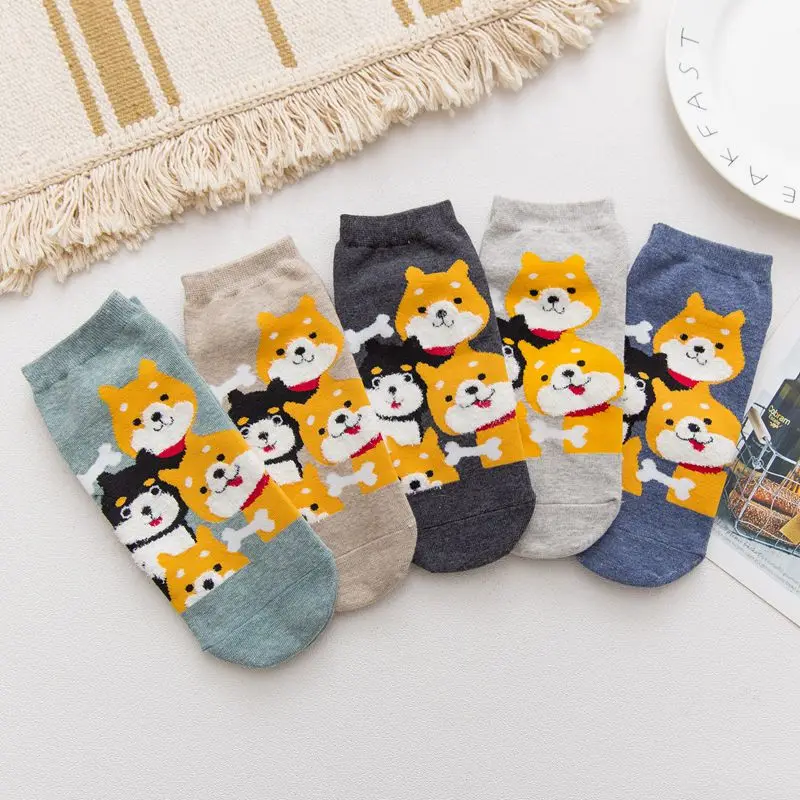 Women's long socks Cotton Comfortable Cute Classic Cartoon Character Girl Socks Kawaii Anime Dog Woman Ankle Fashion Hot | Женская
