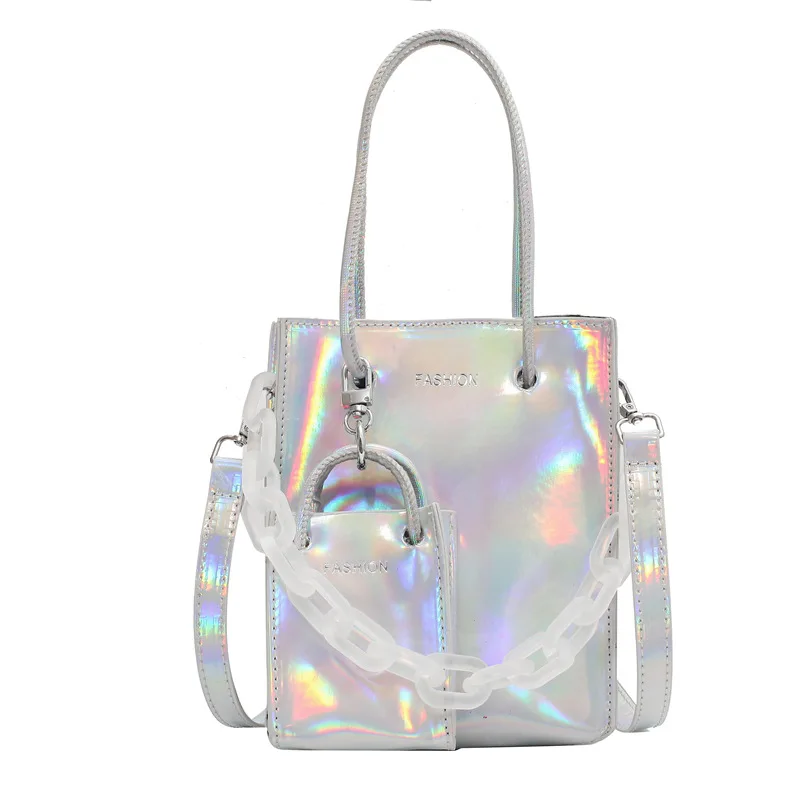 

2021 Summer New High-quality Fashion Ladies Laser Shoulder Bag Western Style Portable Tote Bag Brand Designer Small Bag Female