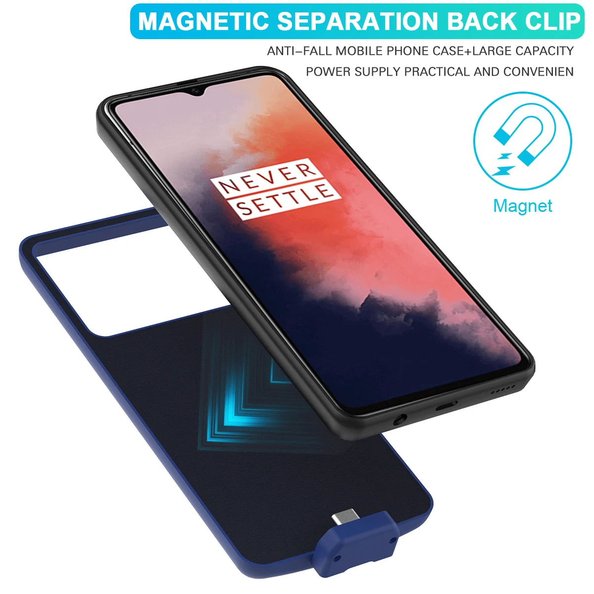 Для OnePlus 7T Pro Чехол для аккумулятора 7000 мАч съемный магнитный внешний резервный