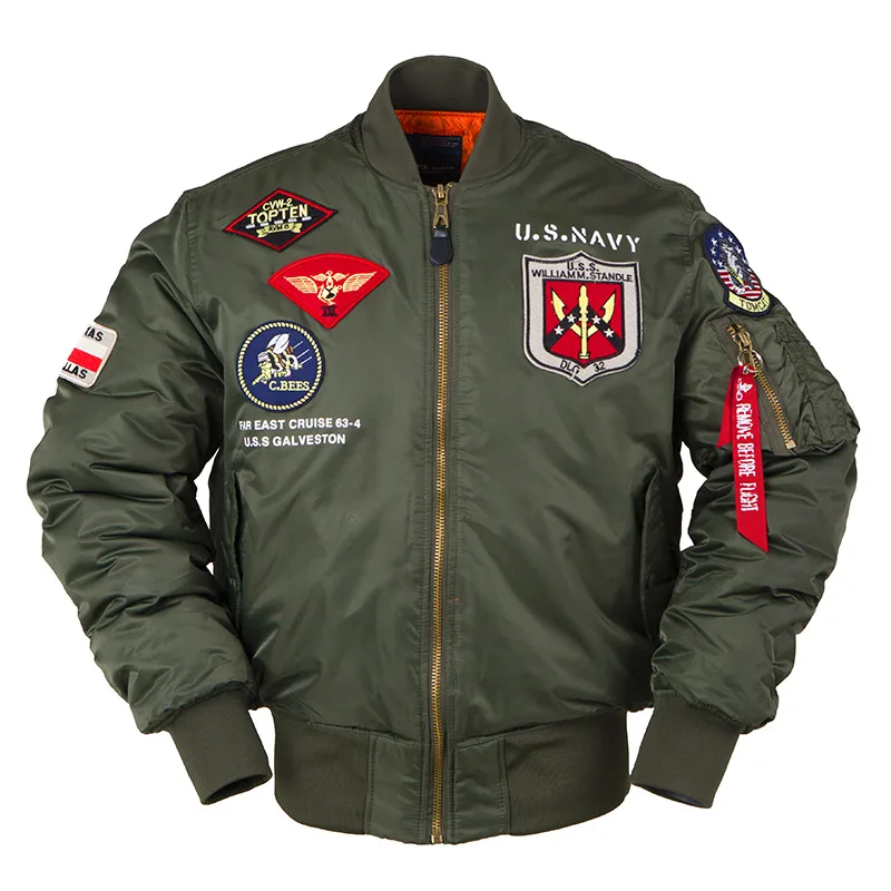 Winter top gun retro bomber jacket air force men and women couple coat badge locomotive tide brand army green cotton clothing