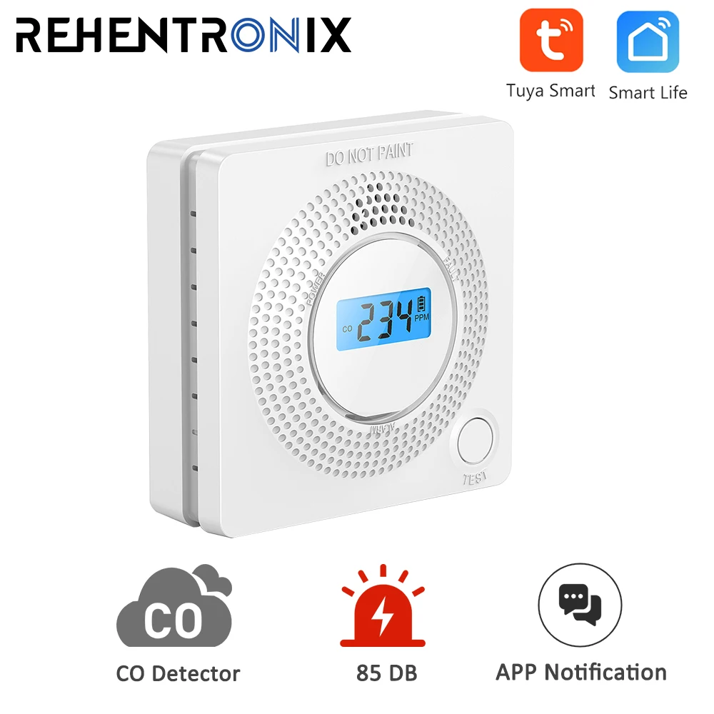 

WiFi Carbon Monoxide Sensor Concentration LCD Display 85dB Siren Sound CO Gas Alarm Detector Tuya Smart Security Alarm Sensor