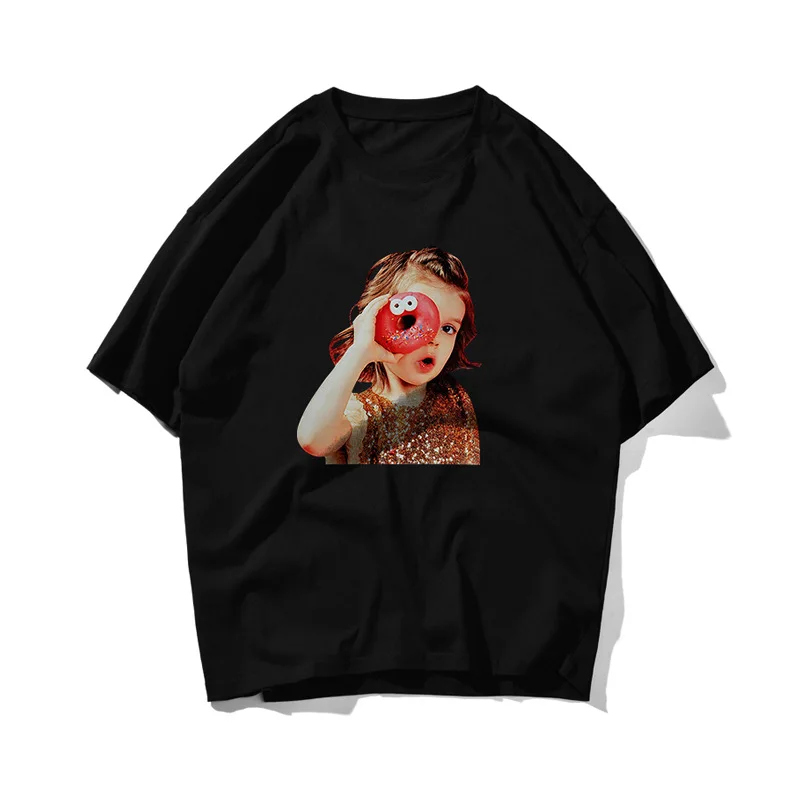 

Donuts Girl Hip Hop Oversize T Shirt Men Streetwear Korean Tshirt Short Sleeve Cotton Loose HipHop T-Shirt Couple 2021 Summer