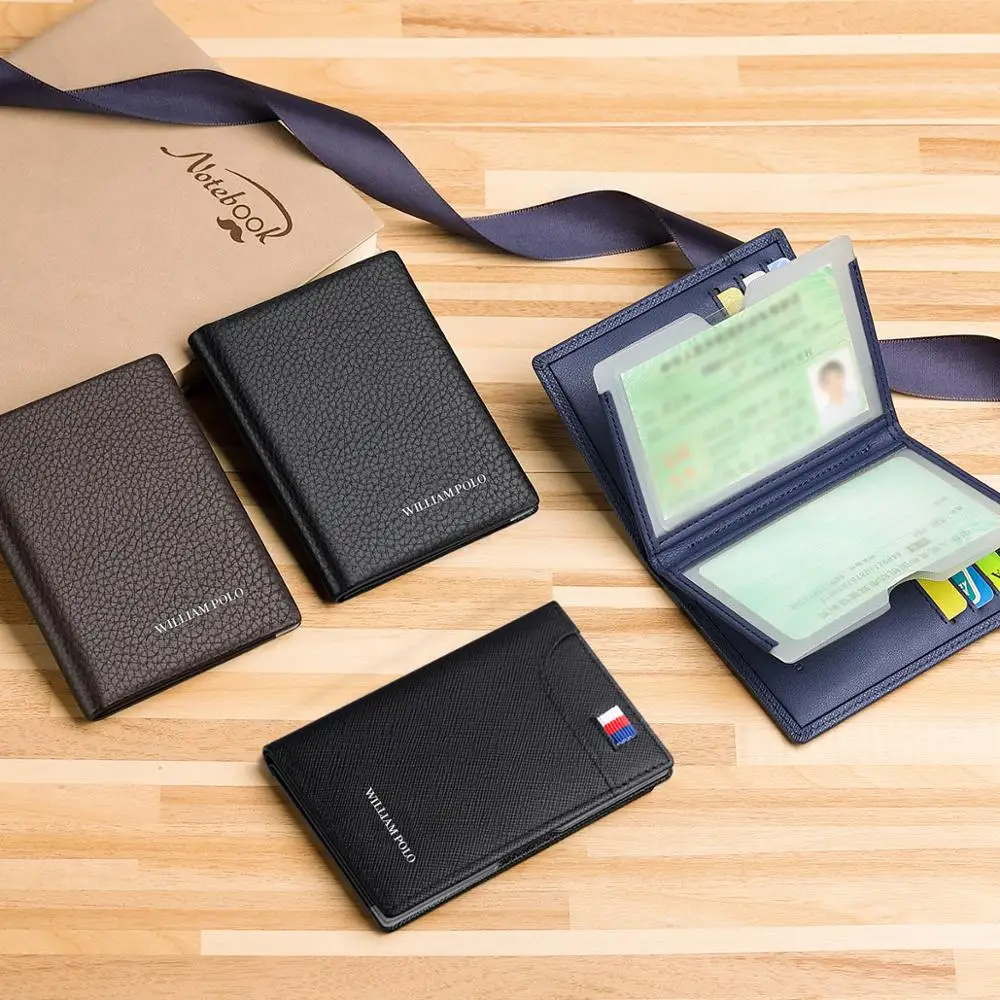 

WILLIAMPOLO Men Genuine Leather small Card package Driver License Cover Card Holder Genuine Leather Men Photo Holder new design