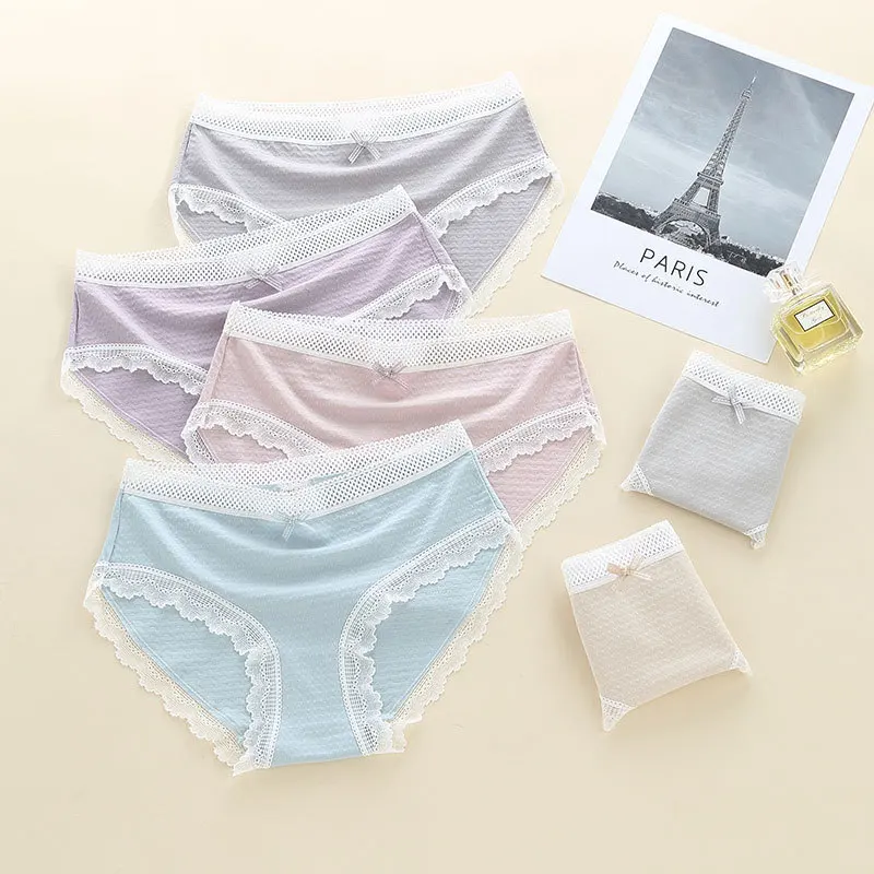 Цветные мягкие кружевные бесшовные трусики Женские Классические хлопковые