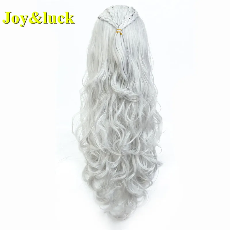 Синтетический Длинный натуральный вьющийся парик для косплея Серебряный Белый