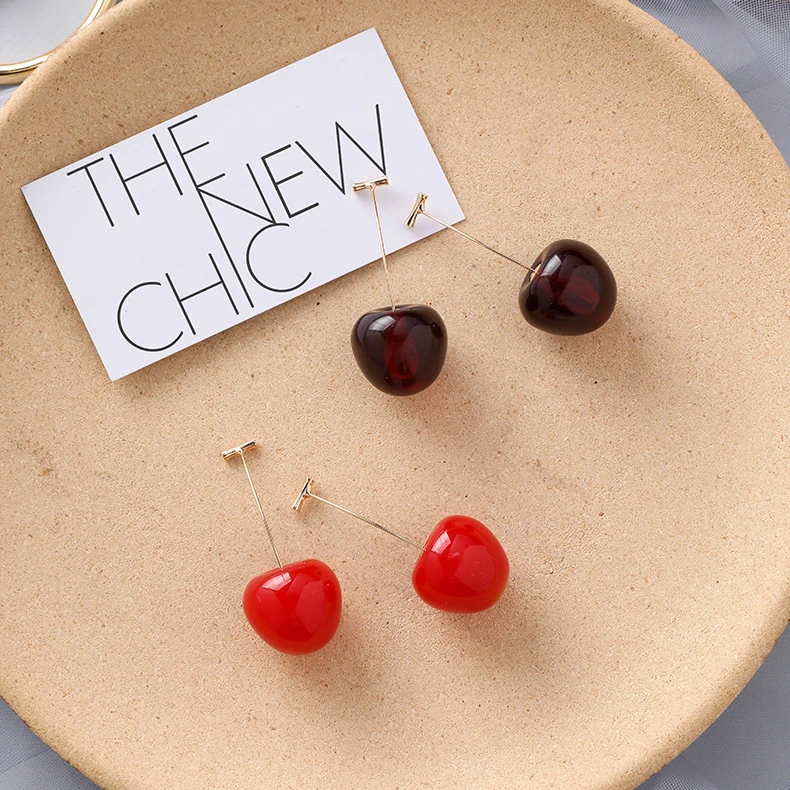 Женские вишневые серьги длинные с фруктами в европейском и американском стиле
