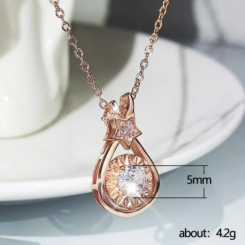 

Trendy Star Water Drop Pendant Necklace for Women Exquisite Inlaid Shiny White Zircon Women Necklace Wedding Engagement Jewelry