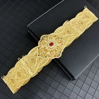 arabic designer belts for women luxury wedding dress crystal flower long chain bridal dress belt with gold trendy caftan belt