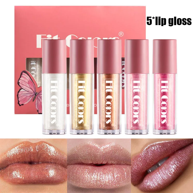 

5pcs/set Moisturizing Gloss Plumping Lip Gloss Lip Plumper Makeup Glitter Nutritious Liquid Lipstick Mineral Oil Clear Lip Gloss