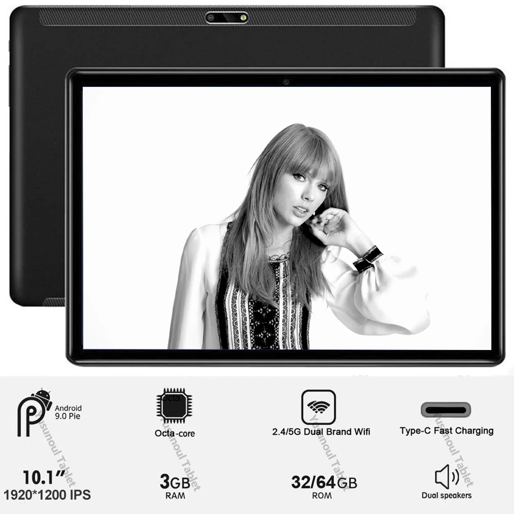 Планшет с 10 дюймовым дисплеем восьмиядерным процессором ОЗУ 3 ГБ ПЗУ 64 2 мя