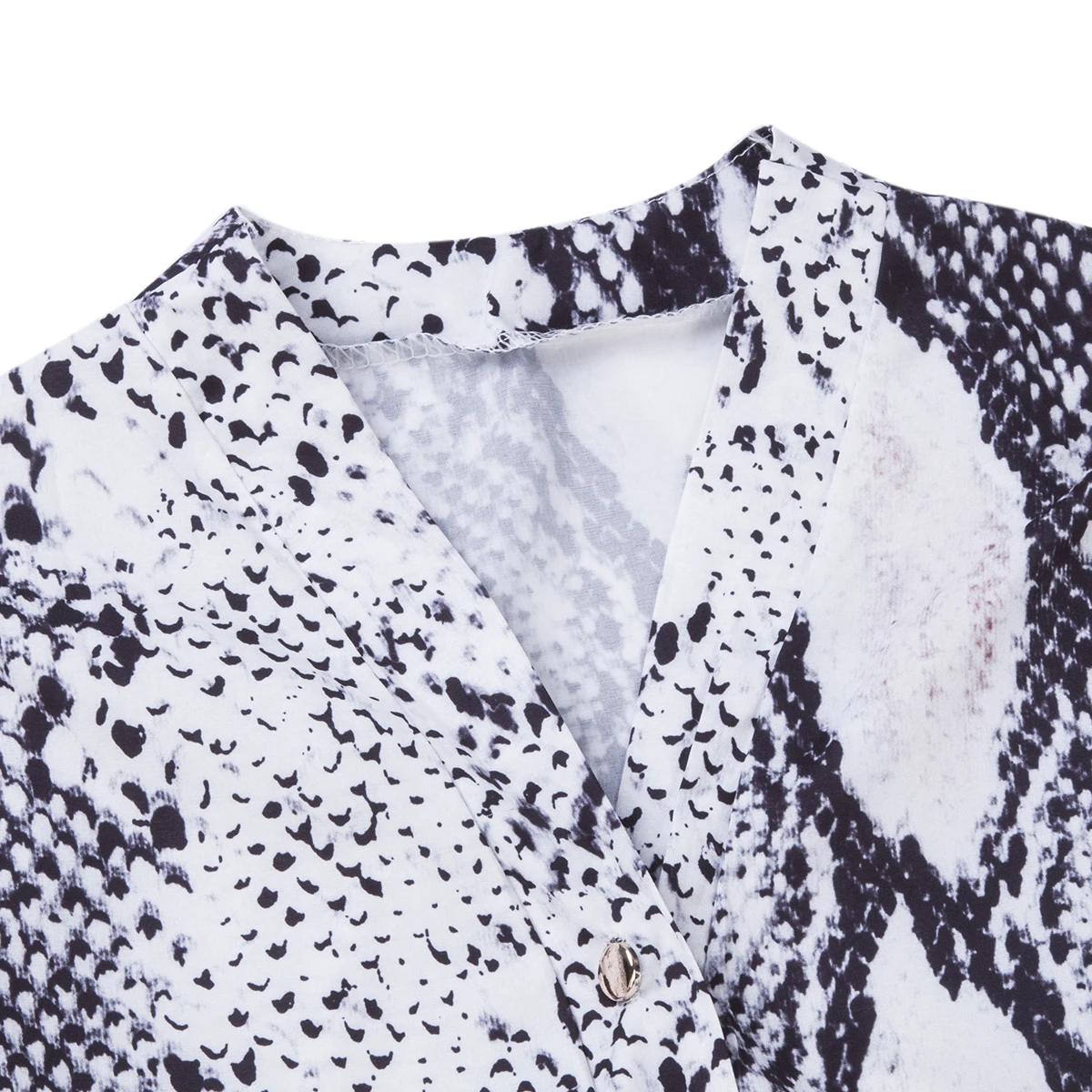 

Ladies fashion sexy snakeskin pattern long sleeve short V-neck top