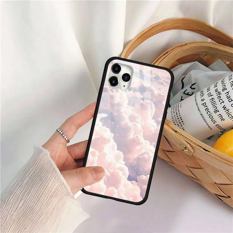 

Sweet sky pink Cloud Great art printing Phone Case Tempered glass For iphone 11 12 PRO MAX X XS XR 5C 6 6S 7 8 plus