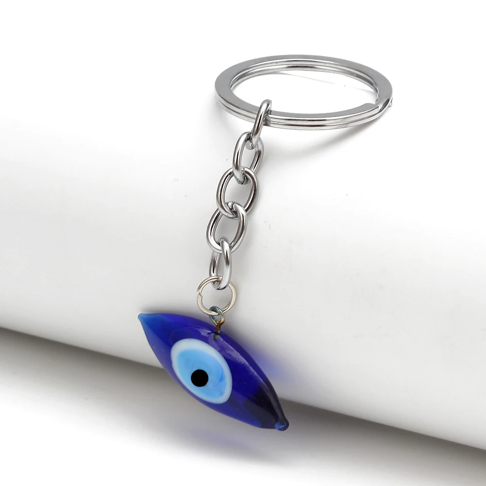 Lucky Eye Glass Evil Charm Key Chain Holder Silver Color Keyring Blue Turkish Keychain Jewelry for Women Men EY6496 | Украшения и