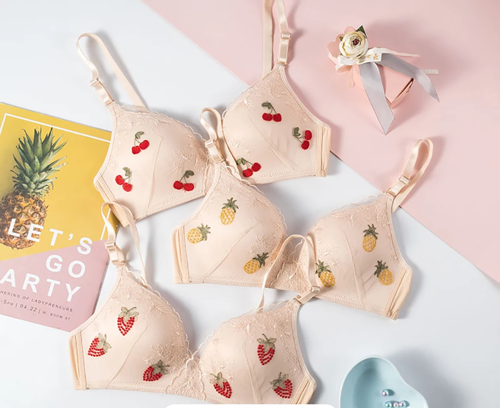 Кружевной бюстгальтер с фруктами женские трусики треугольным вырезом нижнее