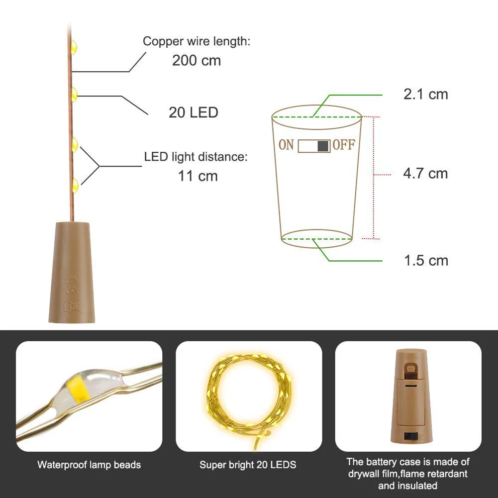 

20LED Wine Bottle Lights Battery Cork for Party Wedding Christmas Halloween Bar Decor Warm White Home Party DIY Decor 12Pcs
