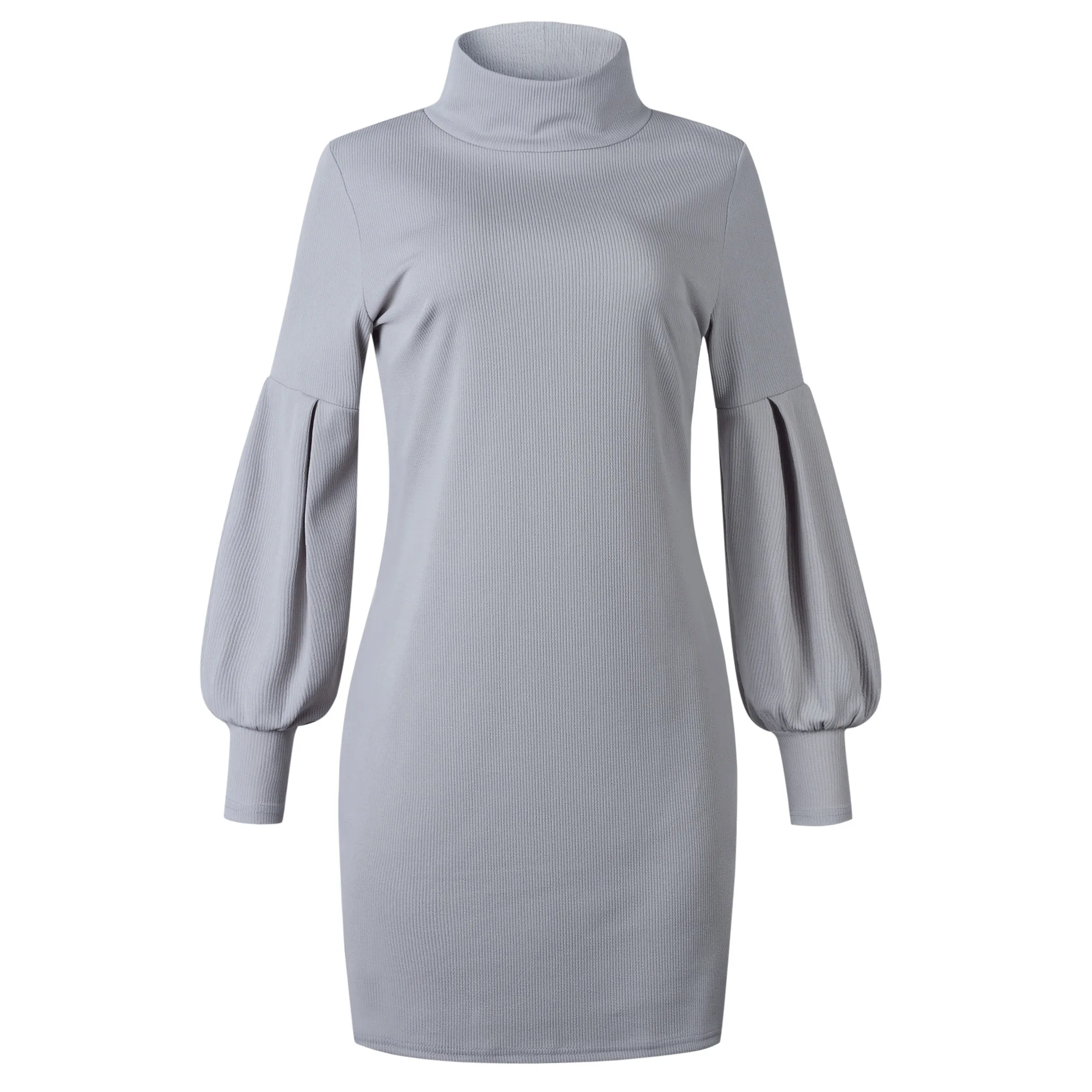 Новое модное женское осеннее однотонное мини-платье с длинными рукавами |