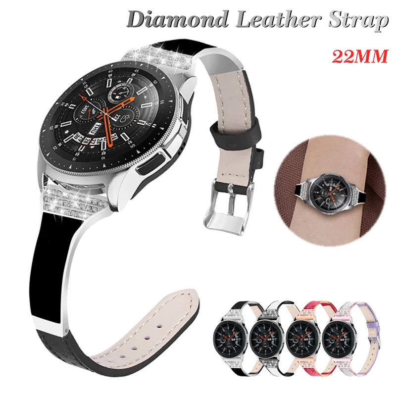 

20mm 22mm Diamond Leather Strap for Samsung Galaxy Watch Band 46mm Gear S3 Ceramics Band for Galaxy Watch 3 45mm for Amazfit GTR