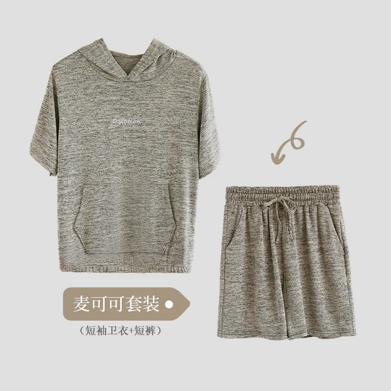 

Spring and Summer Women Homebody Suit Short Sleeve Fleece Pants Leisure Thin Cool Fashion Housecoat Walking Dress