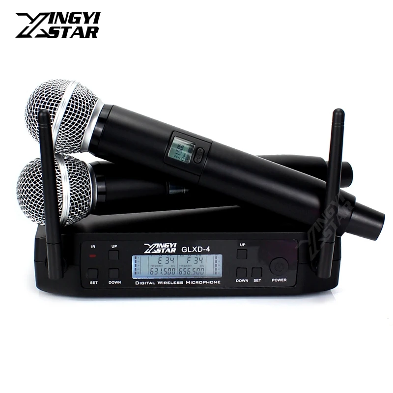 GLXD4-58LC 600-650 МГц Профессиональная UHF Беспроводная микрофонная система 2 канала 2 беспроводной ручной микрофон для SM 58 SM58LC микро караоке-миксер DJ - Цвет: GLXD4-58LC