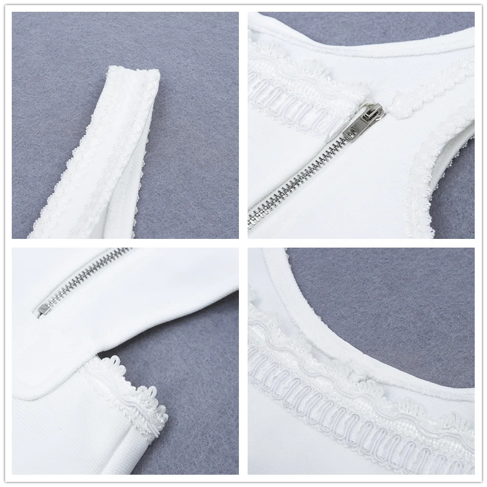 

White Fashion Backless Long Bandage Dress Sexy Sleeveless Lace Zipper Bodycon Celebrity Evening Party Vestidos Dress New Women