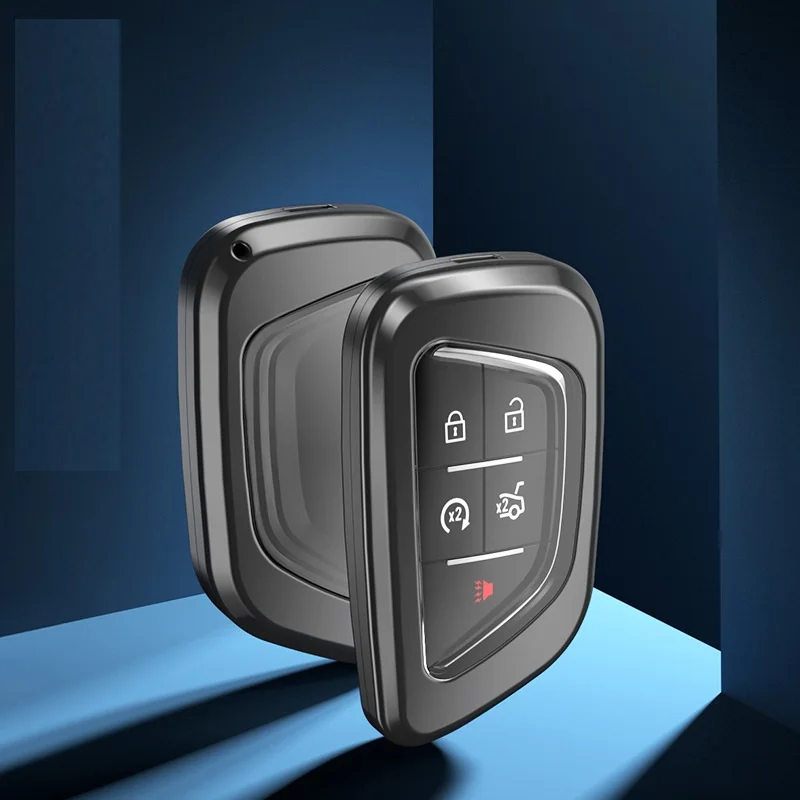 

Car Aluminium Alloy+TPU Key Holder Cover Case Shell For Cadillac CT4 CT5 CT4-V C8 Corvette 2020 2021 Escalade
