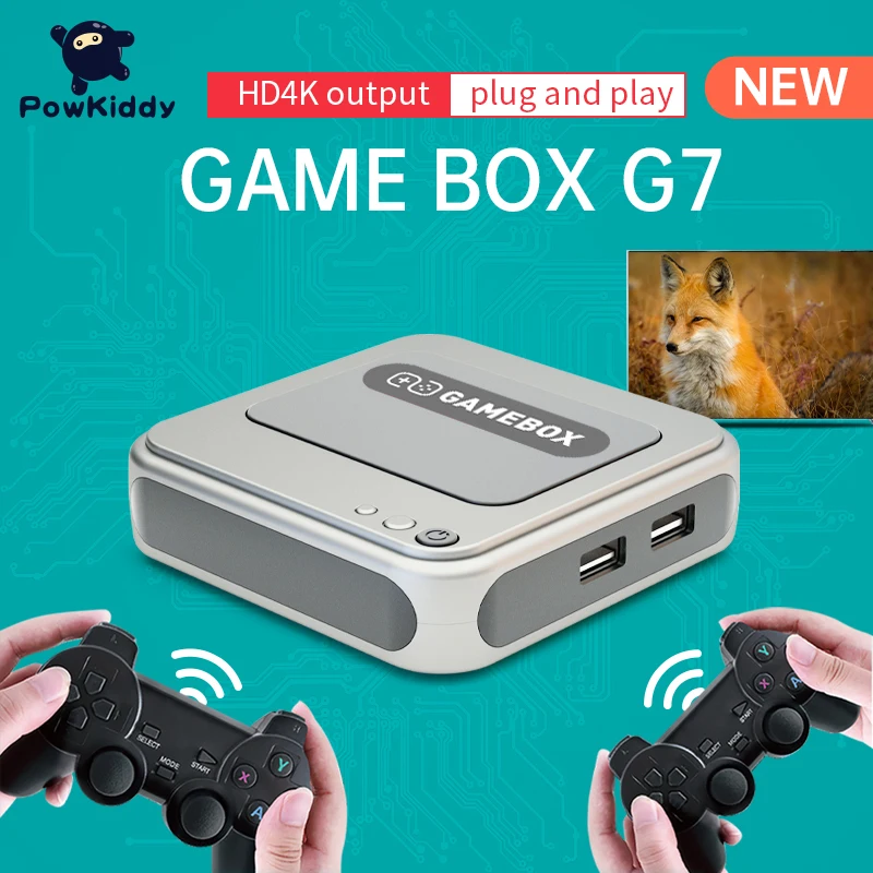 

Powkiddy New Game Box G7 Wireless Controller 2.4G Video Game Console Super Console x S905G Chip 50 Simulator Children's Gifts