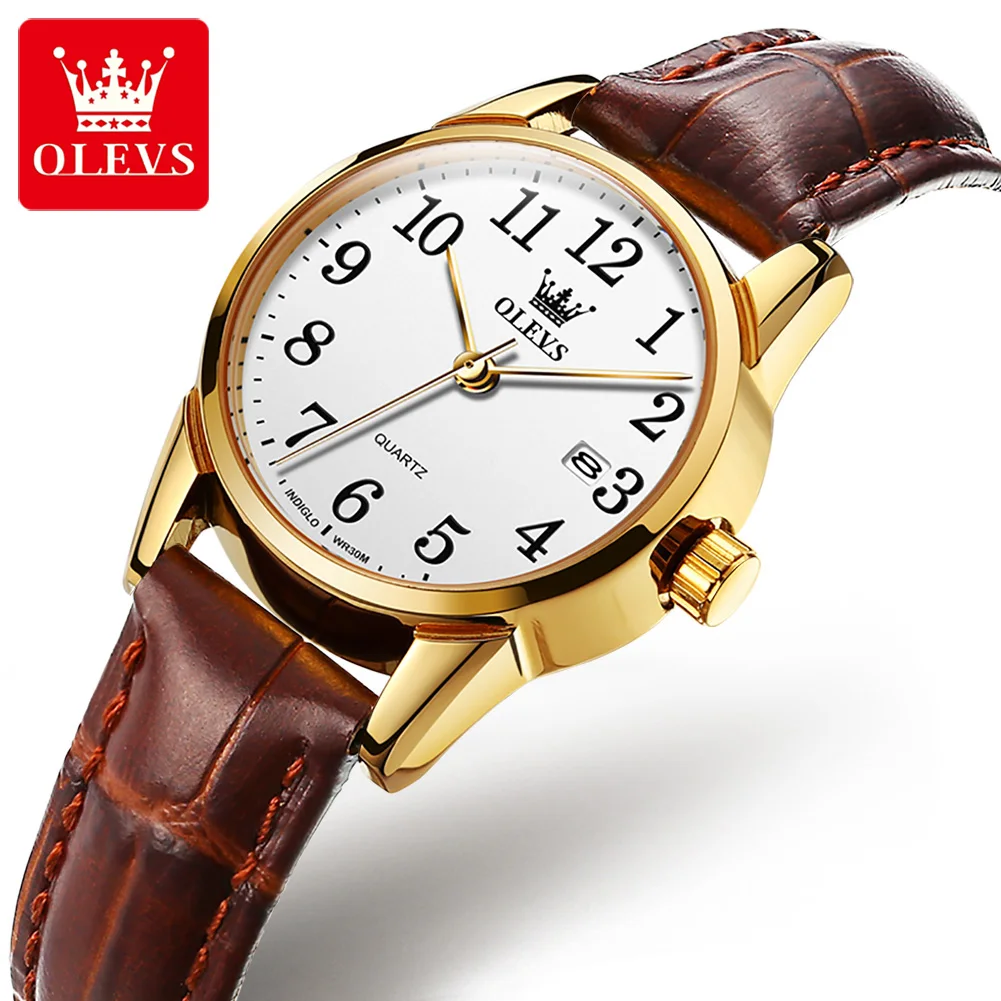 OLEVS 2023 роскошные кожаные Брендовые женские часы Простой дизайн кварцевые часы модные наручные часы водонепроницаемые женские часы 5566