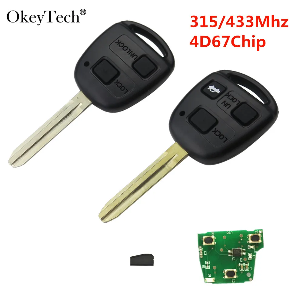 Okeytech 315/433 МГц 4D67 чип 2 или 3 кнопки Автомобильный Дистанционный ключ для Toyota Camry Prado