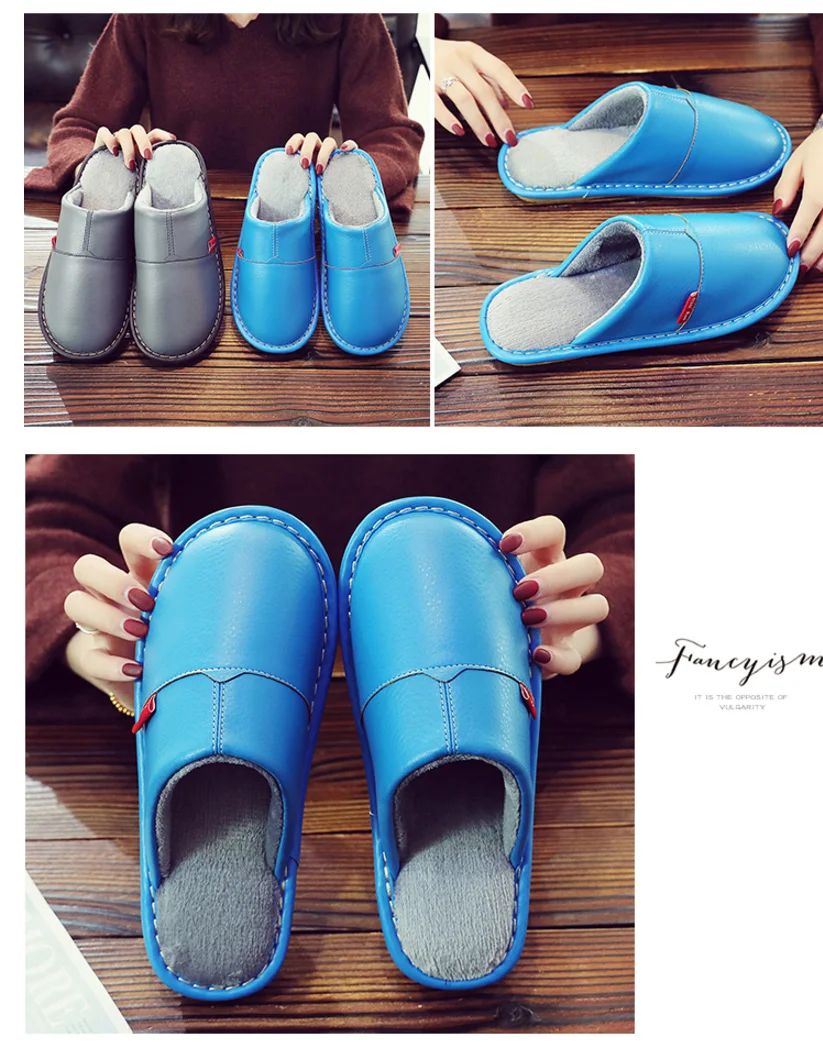 Plus size 45/46 Unisex home slippers women winter leather shoes microfiber high quelity female house slippers short plush shoes
