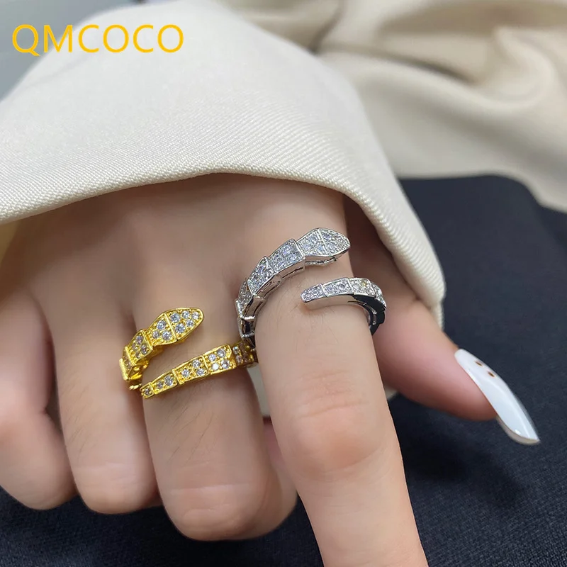

QMCOCO Simple Silver Color Zircon Double Ring For Women Trendy Elegant Wedding Bride Jewelry Party Gifts 2021 Summer Hot Sell