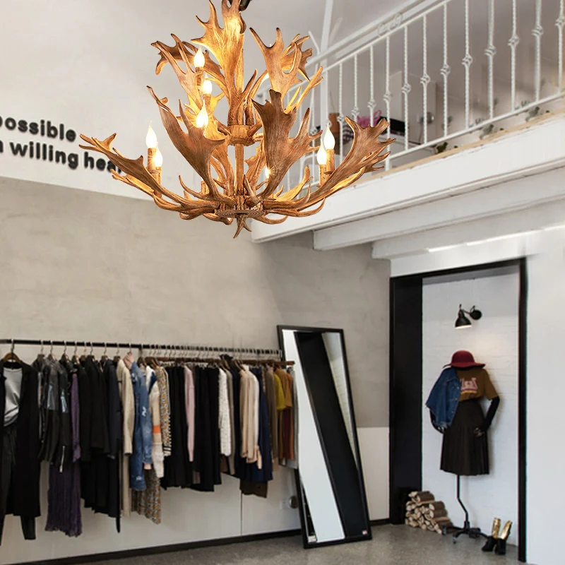 Страны Европы 5/12 головы люстра Американский ретро лампы Смолы оленьи рога абажур