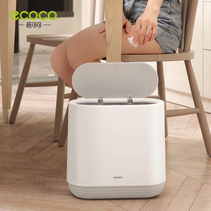ecoco 10l large capacity pressing type dust proof waste with lid kitchen trash can box bathroom creative save space garbage set free global shipping