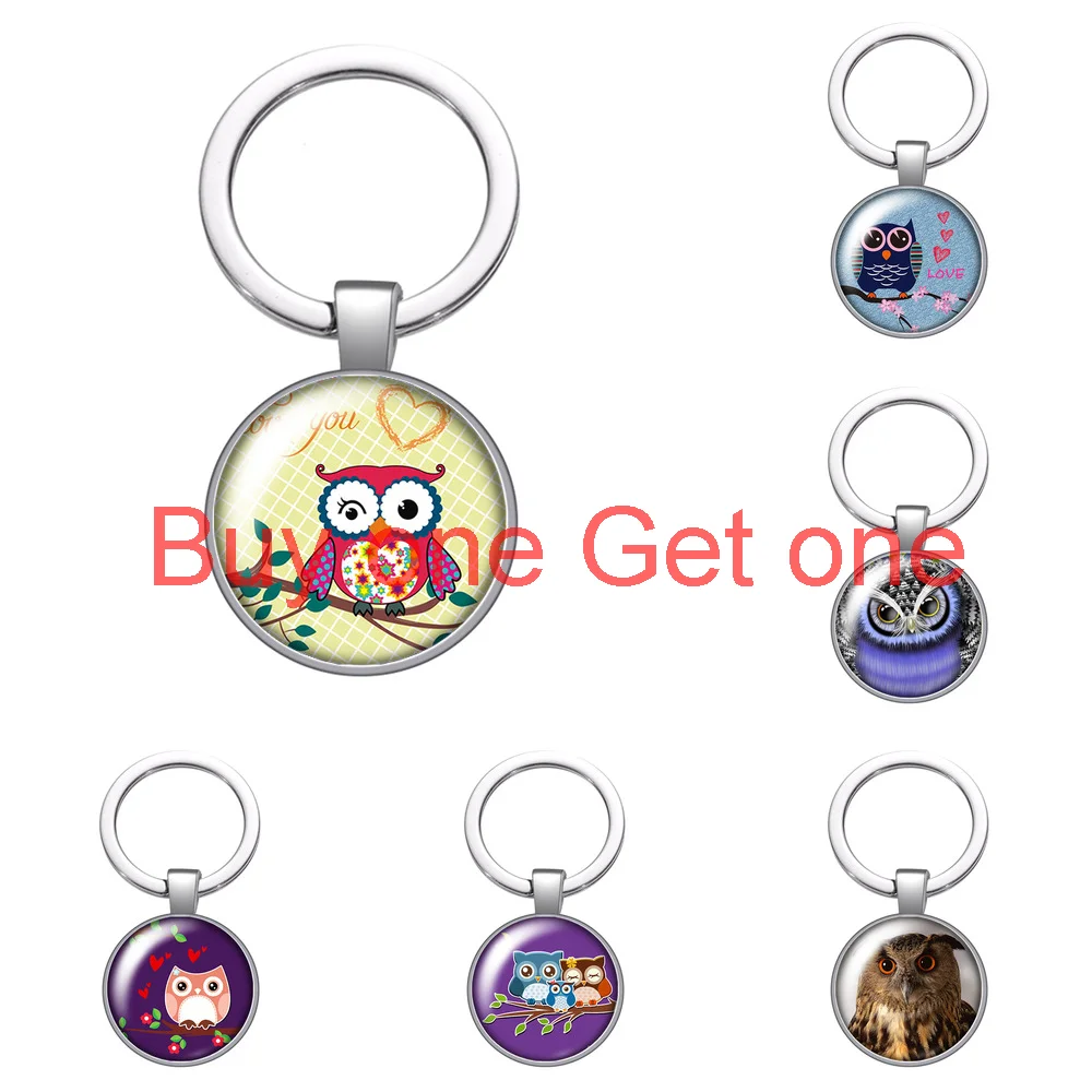 

Lovely Owl Glass Cabochon Keychain Bag Car Key Chain Ring Holder Charms Silver Plated Keychains Men Women Gifts