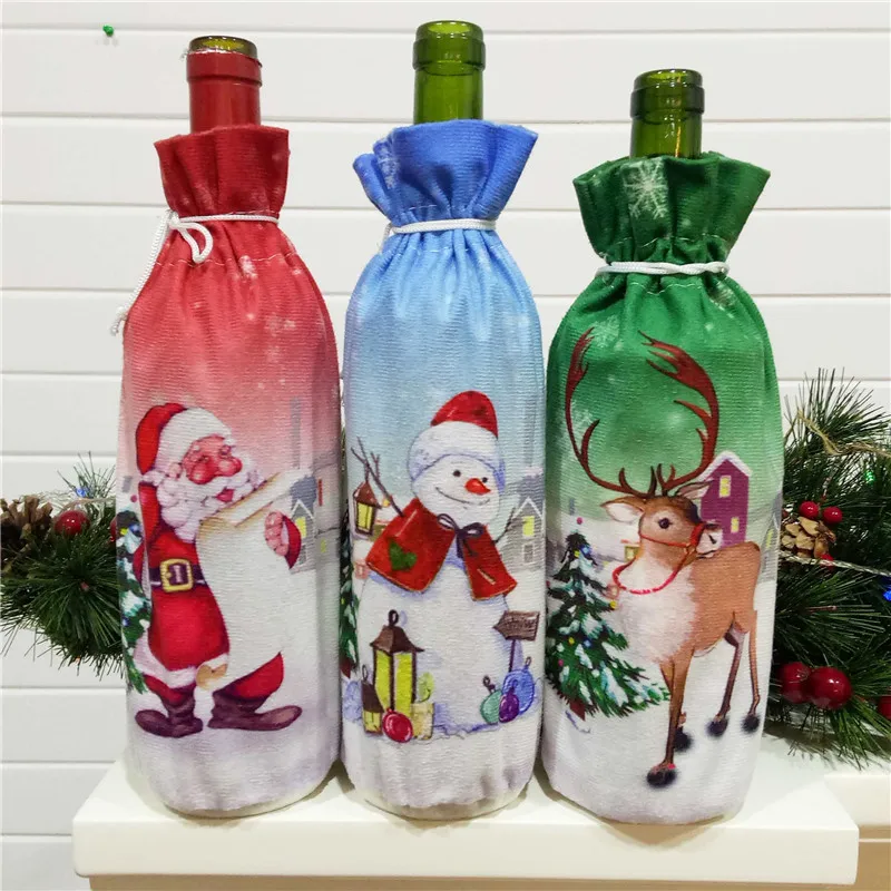 Рождественские украшения для дома Рождественские Украшение стола год ужин крышки бутылки вина набор Санта Клаус со снеговиком, Ipad Mini 1/3 предмета в комплекте