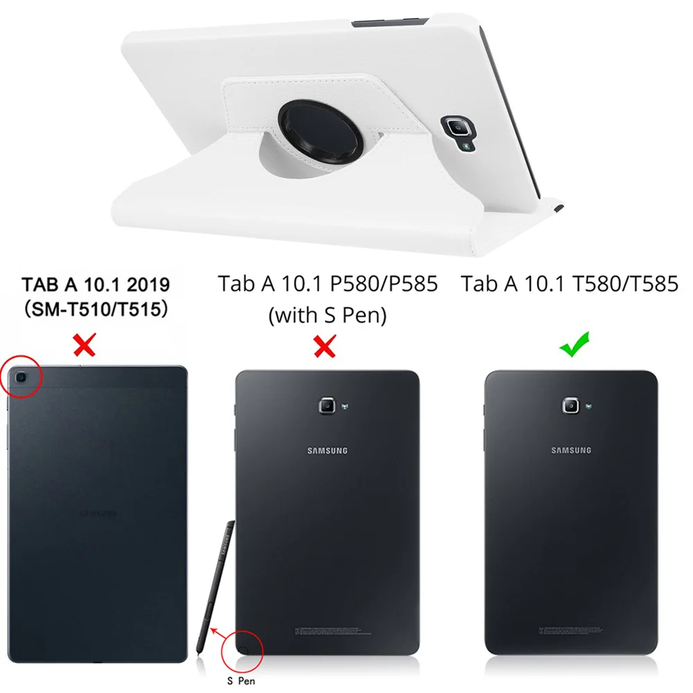 White Вращающийся на 360 градусов Чехол-книжка для samsung Galaxy Tab A A6 10,1 T580 T585 SM-T580 SM-T585 10,1 дюймовые планшеты - Цвет: White