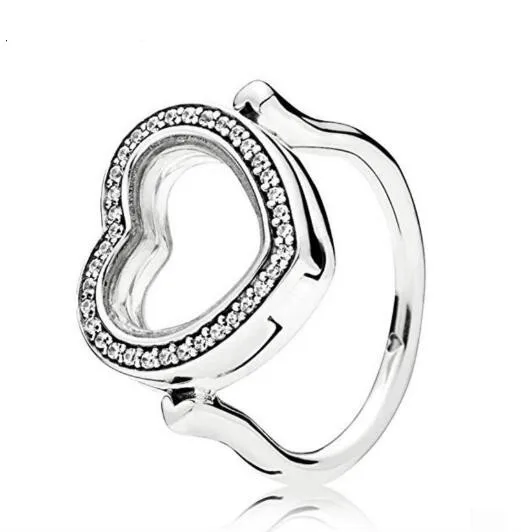 

925 Sterling Silver Pave Love Heart Locket With Clear Crystal Rings For Women Wedding Party Fashion Jewelry