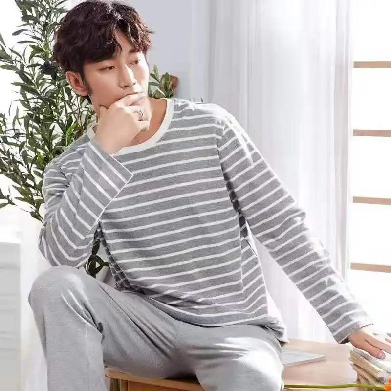 Autumn New long sleeve pijama stripe pajamas set for male plus size sleep clothing casual nightie sleepwear men pyjamas suit