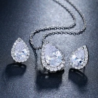 ekopdee luxury brilliant teardrop zircon necklace set earrings women cyrstal engagement bridal wedding jewelry set 2021 new gift