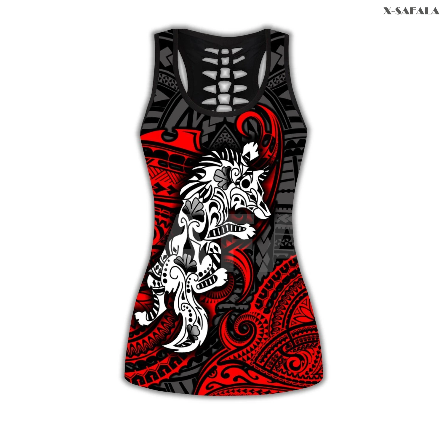 

Polynesian Wolf Tattoo 3D Printed Women Yoga Set Combo Hollow Out Tank Top Legging F30 Vest High Waist Gym Sport Elastic