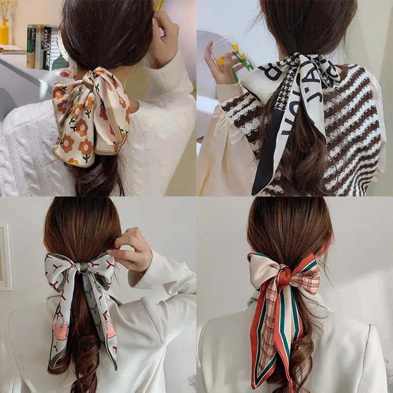 

Hair Band Female Tying Hair Silk Scarf Ribbon Headdress 2021 New Head Rope French Turban Summer Hair Streamer Hair Ties