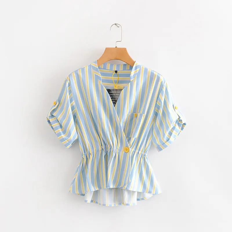 Новинка 2020 модная женская Повседневная блуза в полоску с цветным принтом рубашки