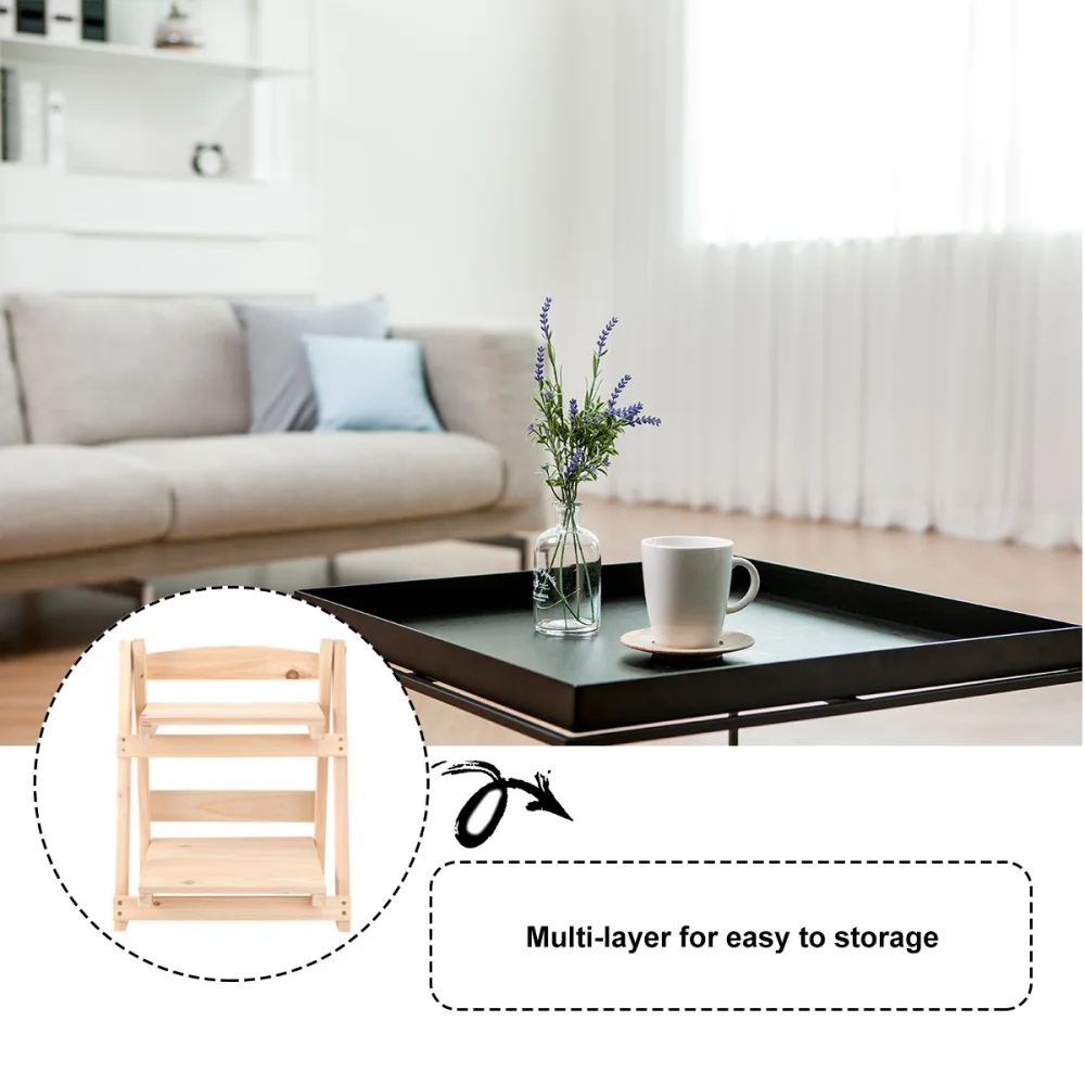 

Two Layer Storage Rack Folding Retro Wood Shelf Simple Bookshelf Creative Plant Storage Holder for Balcony Home Office (Coffee)