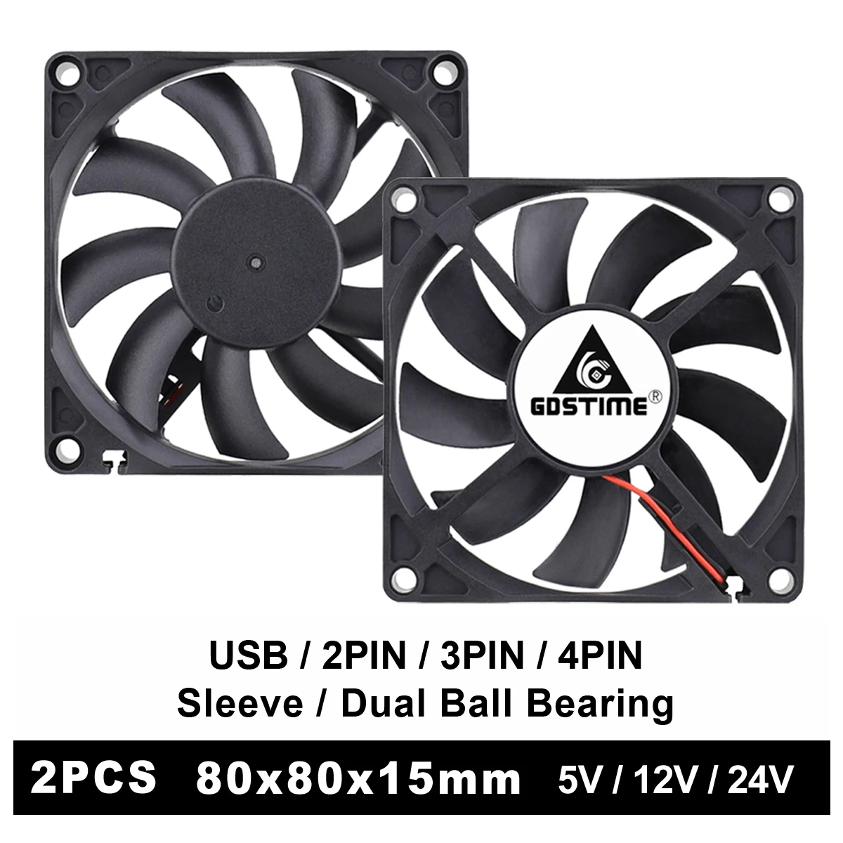 2 шт. Gdstime 80x80x15 мм 5 в 12 В 24 в шар/рукав USB 2 контакта 3 контакта 4 контакта 80 мм 8 см 8015 бесщеточный ЦПУ чехол для ПК ноутбука охлаждающий вентилятор охлаждения - изображение