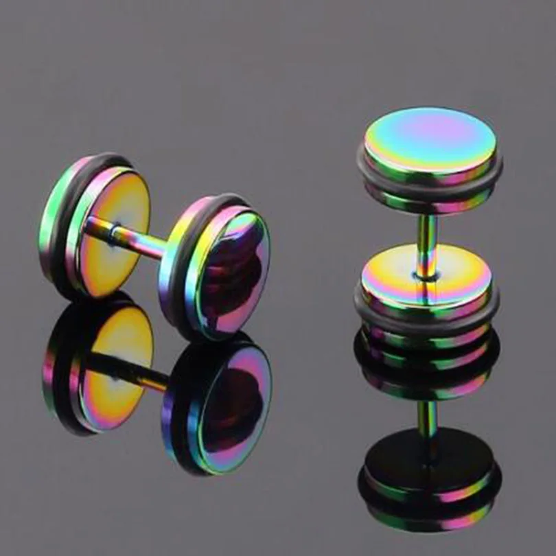 2Piece Stainless Steel Fake Ear Plugs Screw Round Barbell Earring With O rings Expanders Earrings Body Jewelry Men Women | Украшения и