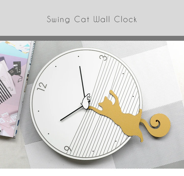 

Luxury Silent Wall Clock Simple Living Room Modern Wall Clock Creative Fashion Swing Tail Cat Cartoon Horloge Home Decor Bb50