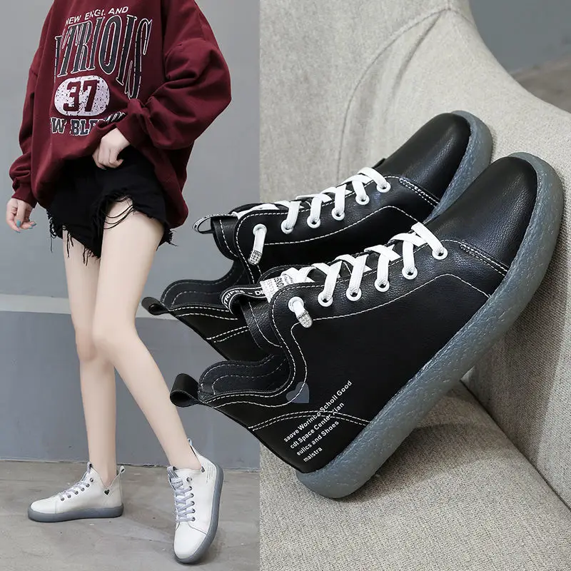 

Natascha Women Flats spring/Autumn Soft Bottom High Top Women's Shoes Sneakers White Shoes Casual Flat Non Slip Woman Shoes